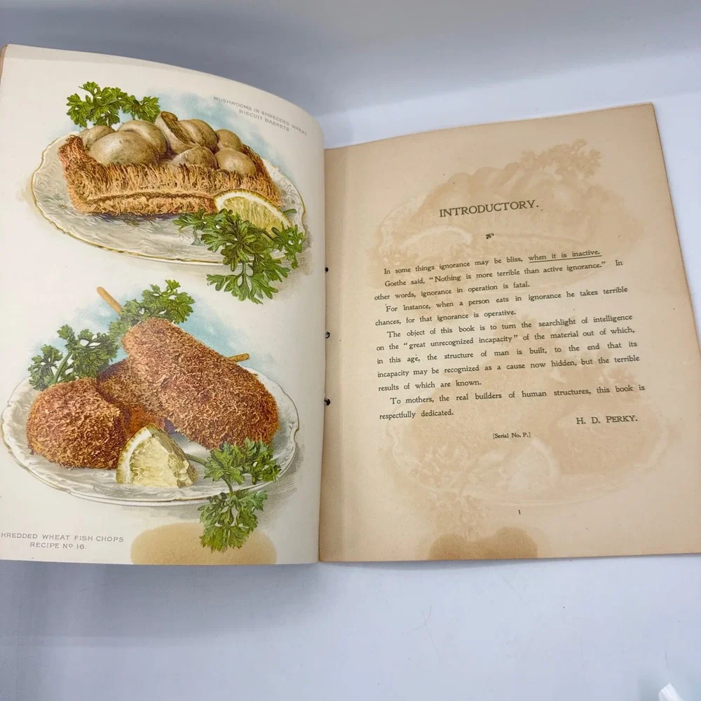 H. D. Perky The Vital Question Antique 1897 Tan Shredded Wheat Cookbook Advert